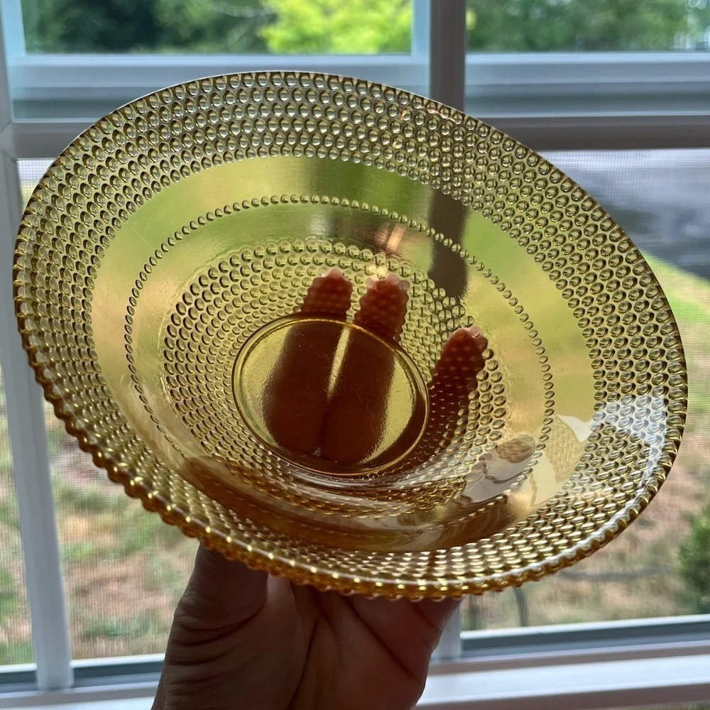 Beautiful Vintage Amber Glass Beaded Bowl and Federal White Milk Glass Bowl Set